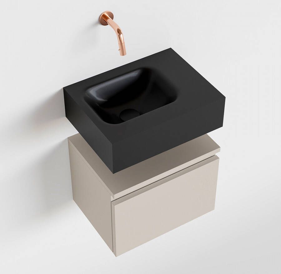 Mondiaz ANDOR Toiletmeubel 40x30x30cm met 0 kraangaten 1 lades linen mat Wastafel Lex links Solid Surface Zwart FK75343654