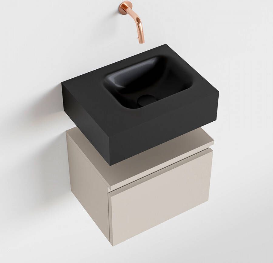 Mondiaz ANDOR Toiletmeubel 40x30x30cm met 0 kraangaten 1 lades linen mat Wastafel Lex rechts Solid Surface Zwart FK75343656