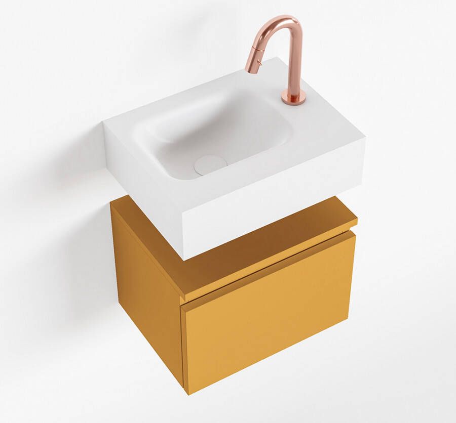 Mondiaz ANDOR Toiletmeubel 40x30x30cm met 1 kraangaten 1 lades ocher mat Wastafel Lex links Solid Surface Wit FK75343247