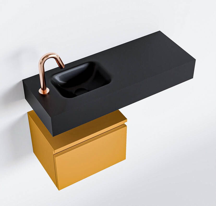 Mondiaz ANDOR Toiletmeubel 80x30x30cm met 1 kraangaten 1 lades ocher mat Wastafel Lex links Solid Surface Zwart FK75344001