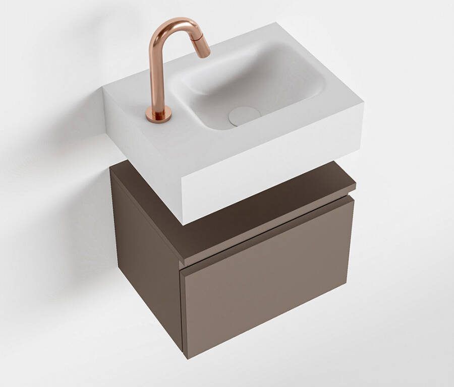 Mondiaz ANDOR Toiletmeubel 40x30x30cm met 1 kraangaten 1 lades smoke mat Wastafel Lex rechts Solid Surface Wit FK75343191