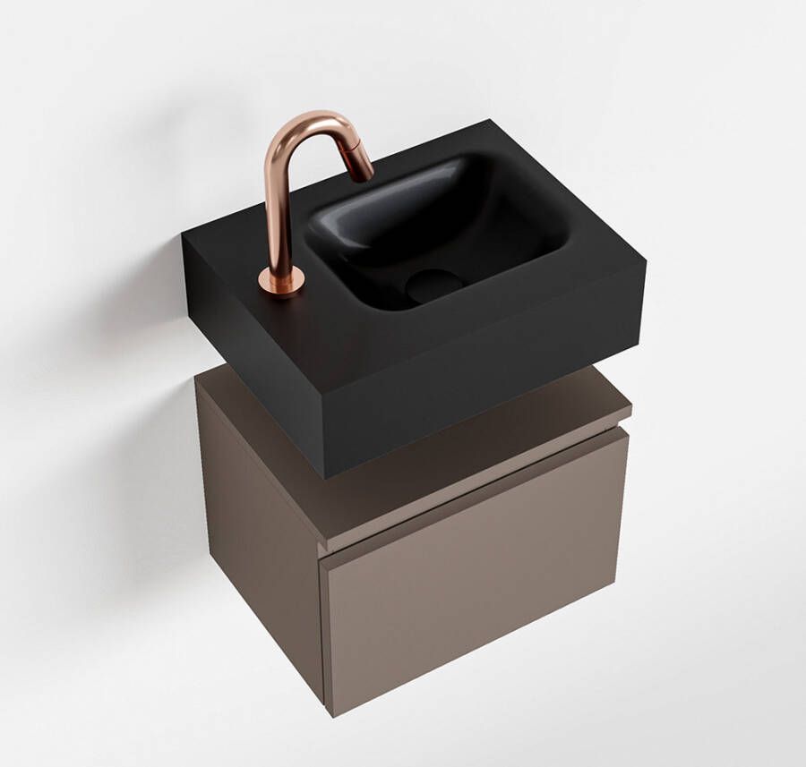 Mondiaz ANDOR Toiletmeubel 40x30x30cm met 1 kraangaten 1 lades smoke mat Wastafel Lex rechts Solid Surface Zwart FK75343539