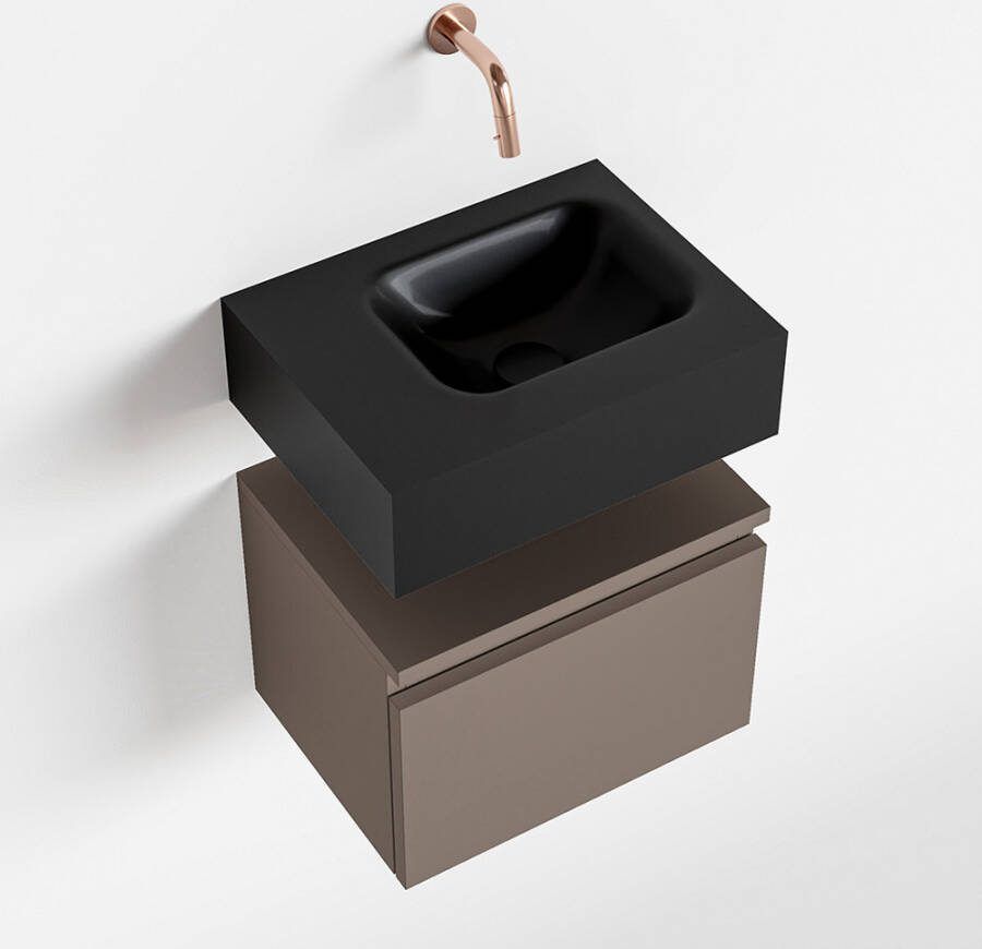 Mondiaz ANDOR Toiletmeubel 40x30x30cm met 0 kraangaten 1 lades smoke mat Wastafel Lex rechts Solid Surface Zwart FK75343540