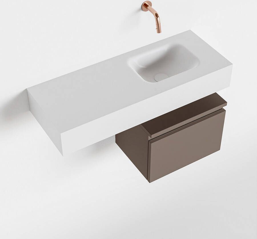 Mondiaz ANDOR Toiletmeubel 80x30x30cm met 0 kraangaten 1 lades smoke mat Wastafel Lex rechts Solid Surface Wit FK75343836
