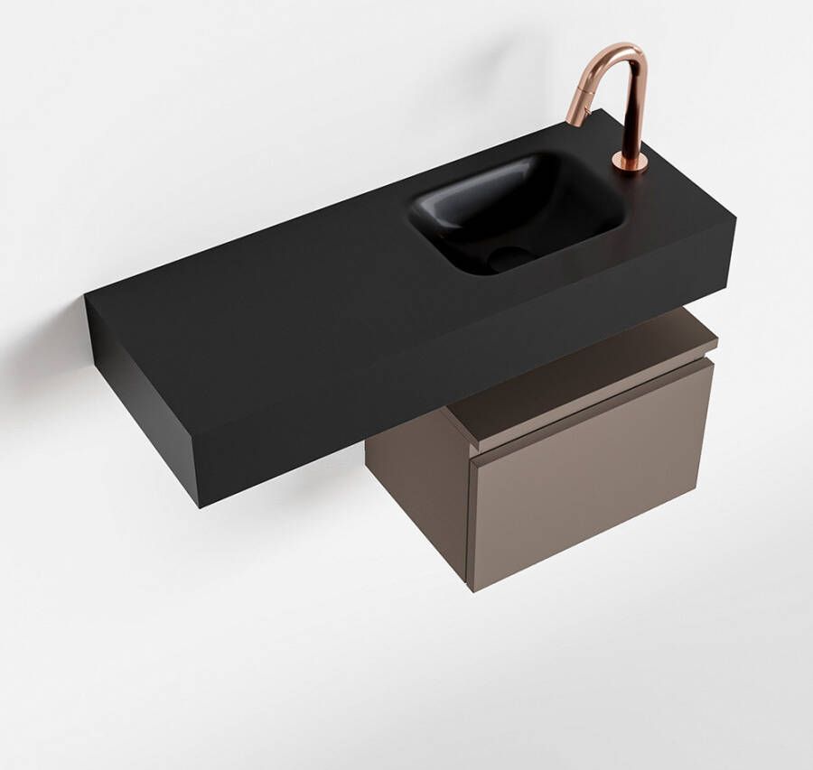 Mondiaz ANDOR Toiletmeubel 80x30x30cm met 1 kraangaten 1 lades smoke mat Wastafel Lex rechts Solid Surface Zwart FK75343979