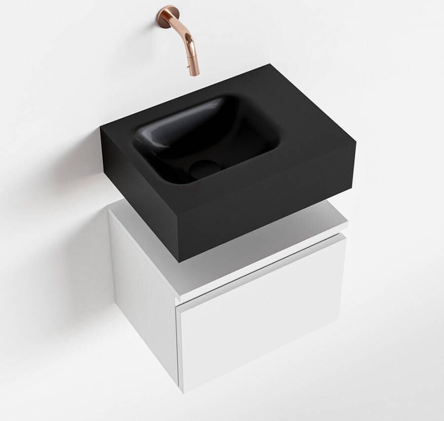 Mondiaz ANDOR Toiletmeubel 40x30x30cm met 1 kraangaten 1 lades talc mat Wastafel Lex rechts Solid Surface Zwart FK75343452