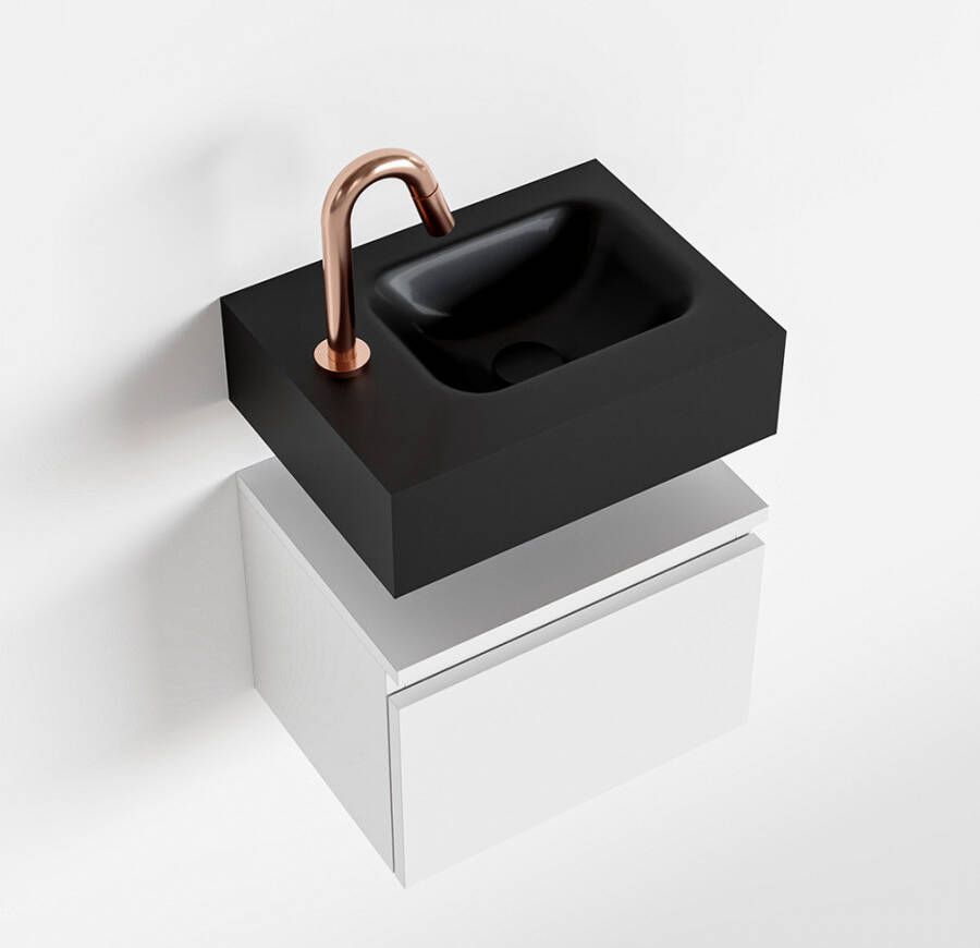 Mondiaz ANDOR Toiletmeubel 40x30x30cm met 0 kraangaten 1 lades talc mat Wastafel Lex rechts Solid Surface Zwart FK75343453