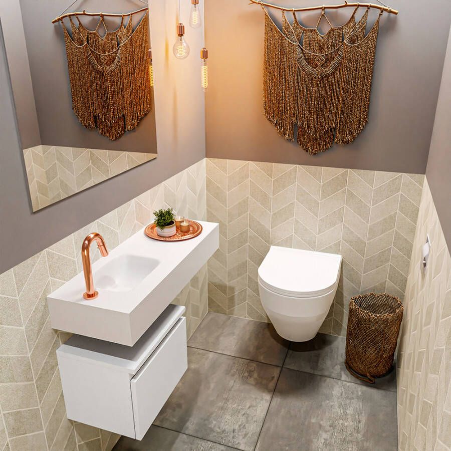 Mondiaz ANDOR Toiletmeubel 80x30x30cm met 1 kraangaten 1 lades talc mat Wastafel Lex links Solid Surface Wit FK75343797