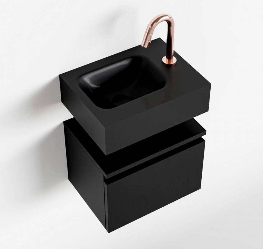 Mondiaz ANDOR Toiletmeubel 40x30x30cm met 1 kraangaten 1 lades urban mat Wastafel Lex links Solid Surface Zwart FK75343479
