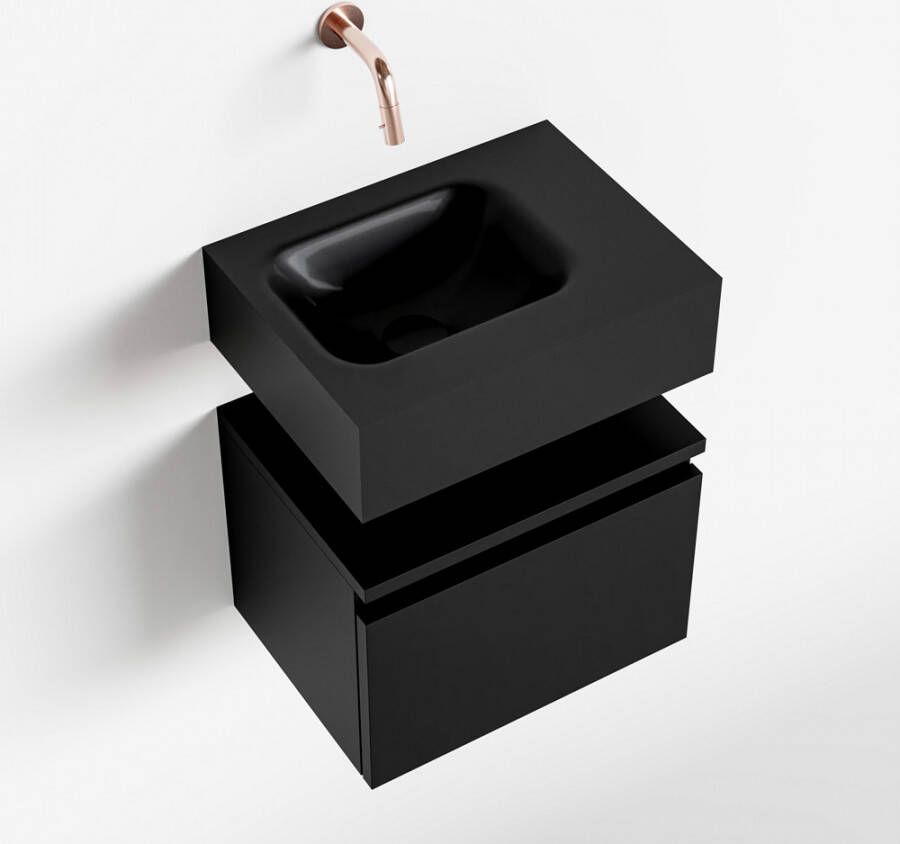 Mondiaz ANDOR Toiletmeubel 40x30x30cm met 0 kraangaten 1 lades urban mat Wastafel Lex links Solid Surface Zwart FK75343480