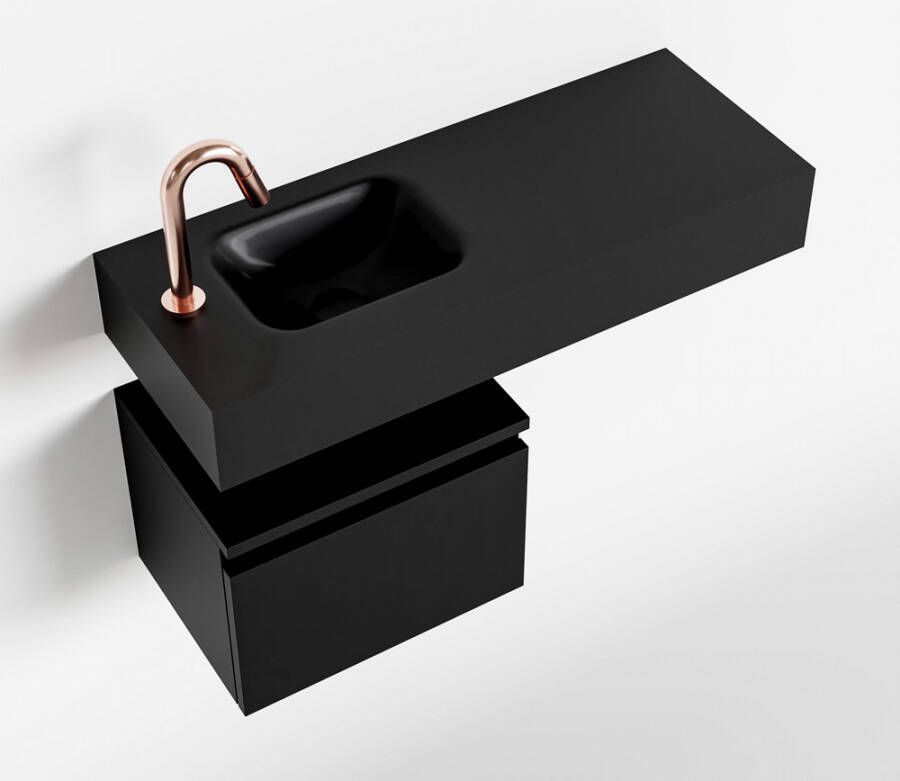 Mondiaz ANDOR Toiletmeubel 80x30x30cm met 1 kraangaten 1 lades urban mat Wastafel Lex links Solid Surface Zwart FK75343953