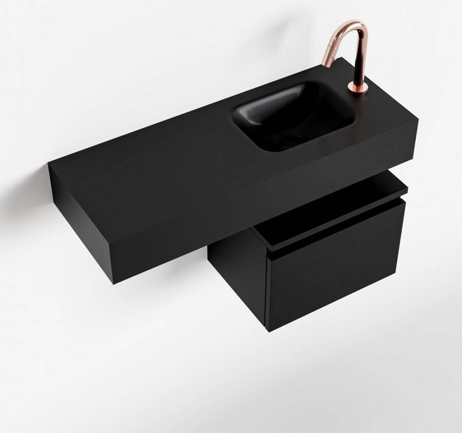 Mondiaz ANDOR Toiletmeubel 80x30x30cm met 1 kraangaten 1 lades urban mat Wastafel Lex rechts Solid Surface Zwart FK75343955