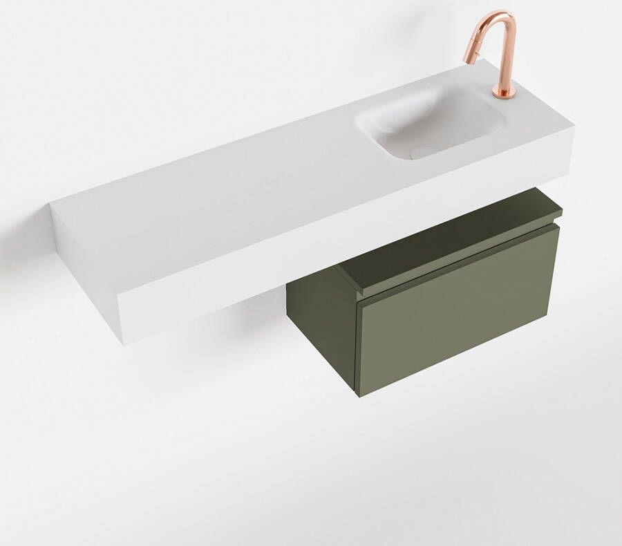 Mondiaz ANDOR Toiletmeubel 100x30x30cm met 1 kraangaten 1 lades army mat Wastafel Lex rechts Solid Surface Wit FK75343851