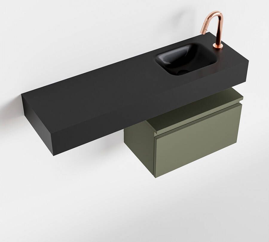 Mondiaz ANDOR Toiletmeubel 100x30x30cm met 1 kraangaten 1 lades army mat Wastafel Lex rechts Solid Surface Zwart FK75343995