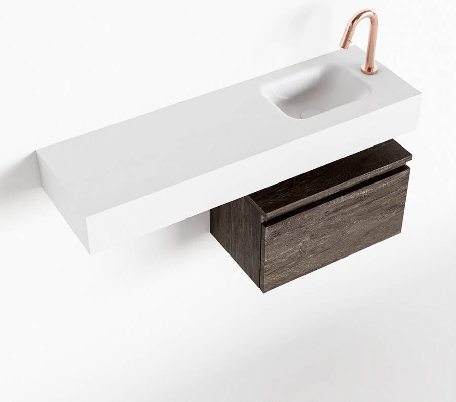 Mondiaz ANDOR Toiletmeubel 100x30x30cm met 1 kraangaten 1 lades dark brown mat Wastafel Lex rechts Solid Surface Wit FK75343923