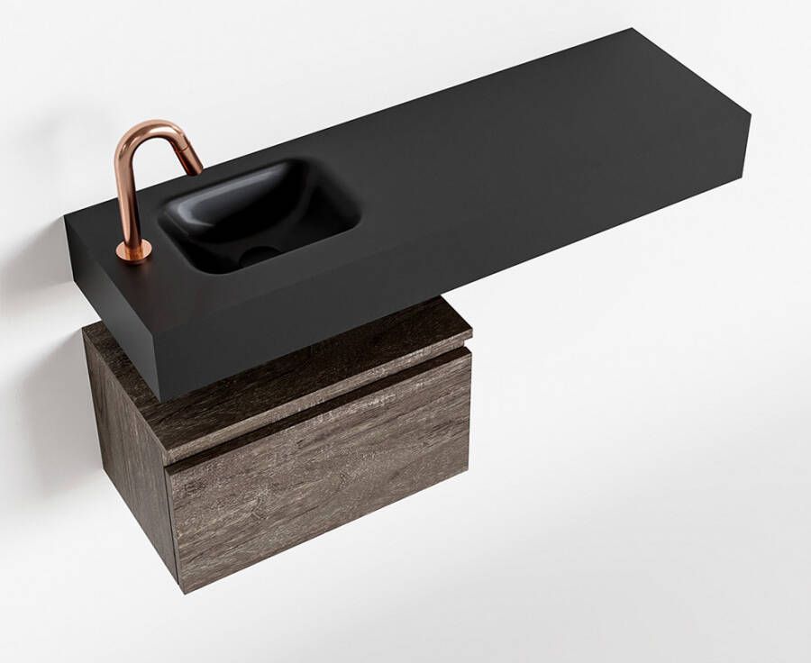 Mondiaz ANDOR Toiletmeubel 100x30x30cm met 1 kraangaten 1 lades dark brown mat Wastafel Lex links Solid Surface Zwart FK75344065