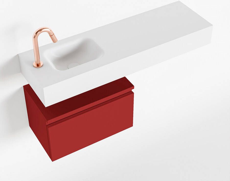 Mondiaz ANDOR Toiletmeubel 100x30x30cm met 1 kraangaten 1 lades fire mat Wastafel Lex links Solid Surface Wit FK75343873