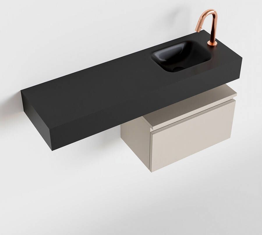 Mondiaz ANDOR Toiletmeubel 100x30x30cm met 1 kraangaten 1 lades linen mat Wastafel Lex rechts Solid Surface Zwart FK75344031