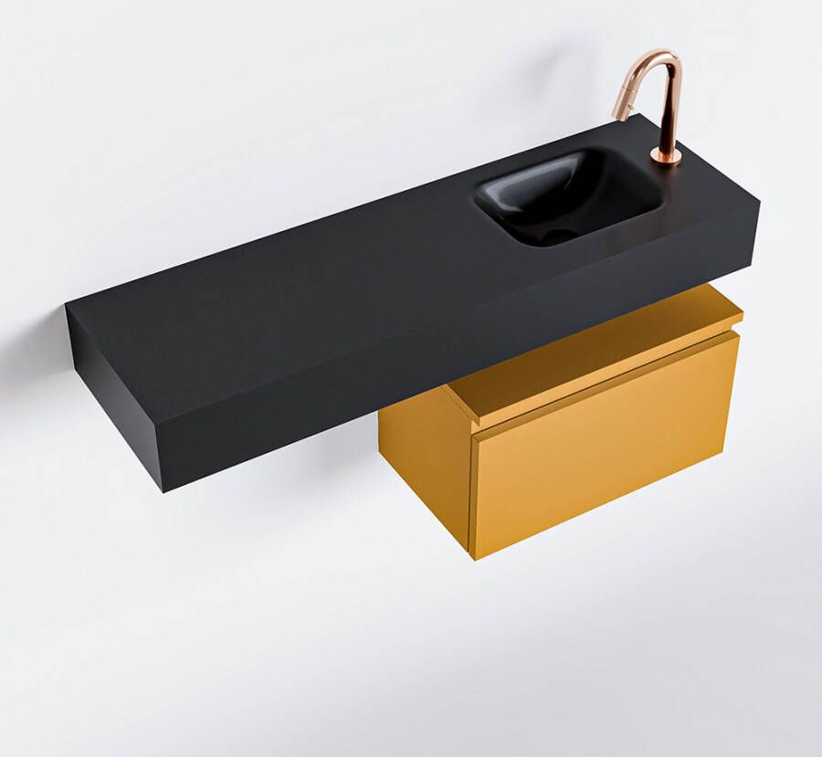 Mondiaz ANDOR Toiletmeubel 100x30x30cm met 1 kraangaten 1 lades ocher mat Wastafel Lex rechts Solid Surface Zwart FK75344007