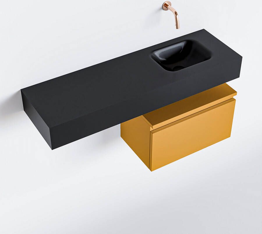 Mondiaz ANDOR Toiletmeubel 100x30x30cm met 0 kraangaten 1 lades ocher mat Wastafel Lex rechts Solid Surface Zwart FK75344008