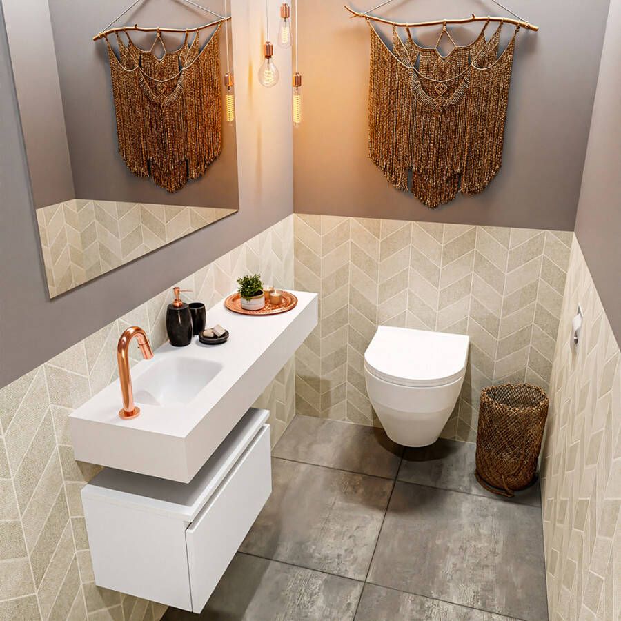 Mondiaz ANDOR Toiletmeubel 100x30x30cm met 1 kraangaten 1 lades talc mat Wastafel Lex links Solid Surface Wit FK75343801