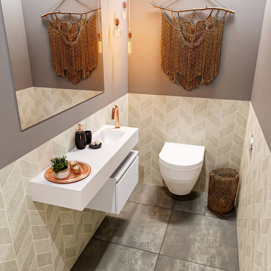 Mondiaz ANDOR Toiletmeubel 100x30x30cm met 1 kraangaten 1 lades talc mat Wastafel Lex rechts Solid Surface Wit FK75343803