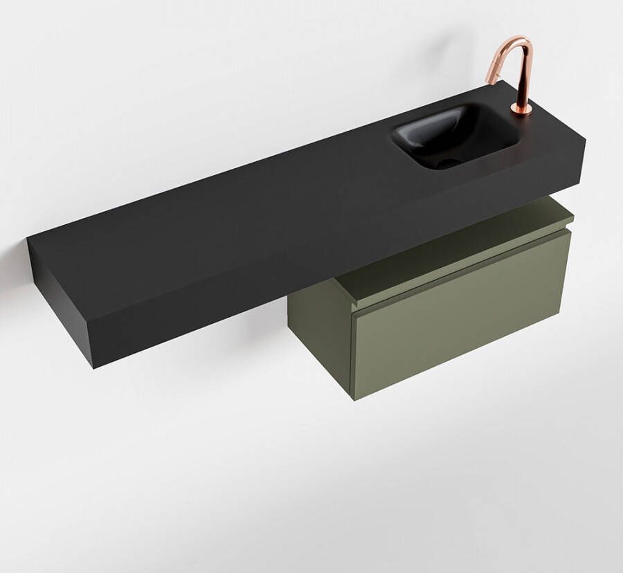 Mondiaz ANDOR Toiletmeubel 120x30x30cm met 1 kraangaten 1 lades army mat Wastafel Lex rechts Solid Surface Zwart FK75343999