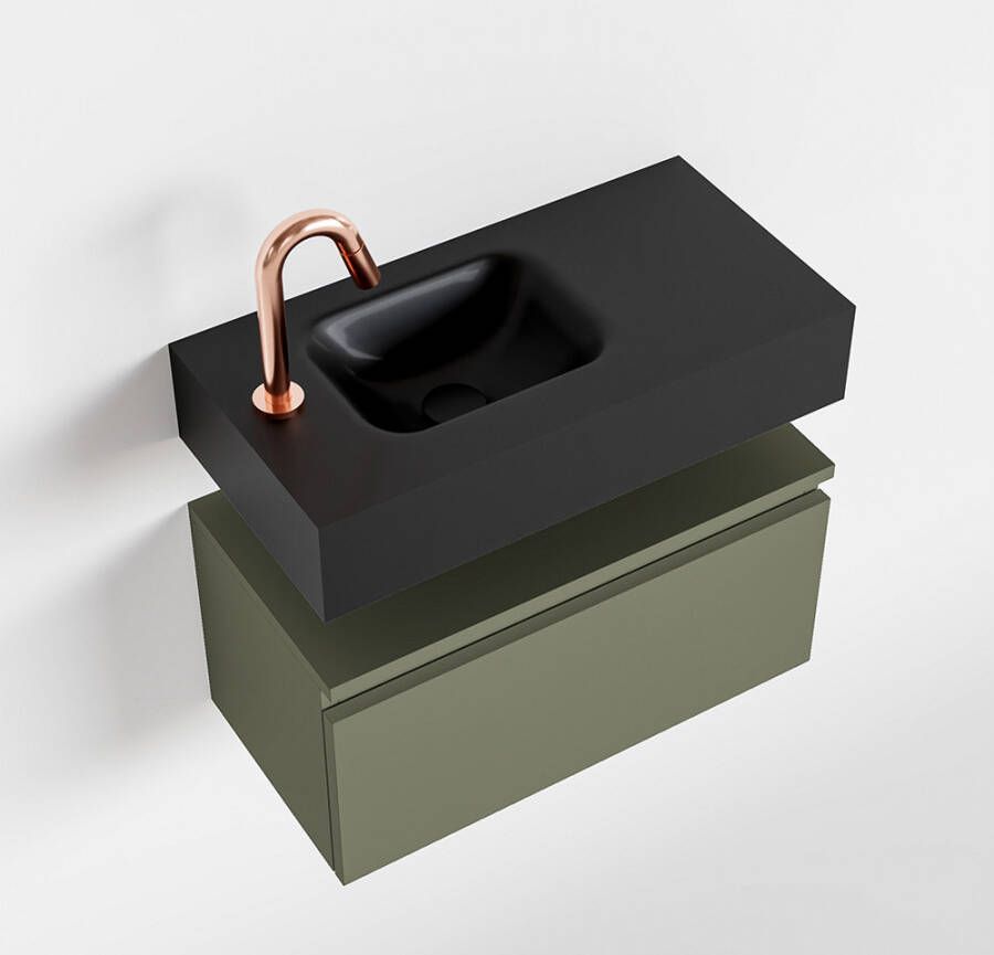 Mondiaz ANDOR Toiletmeubel 60x30x30cm met 1 kraangaten 1 lades army mat Wastafel Lex links Solid Surface Zwart FK75343572