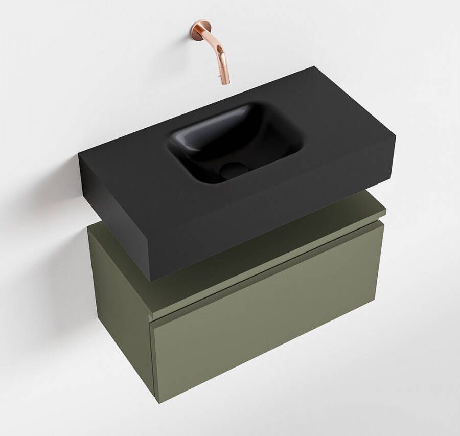 Mondiaz ANDOR Toiletmeubel 60x30x30cm met 0 kraangaten 1 lades army mat Wastafel Lex midden Solid Surface Zwart FK75343571