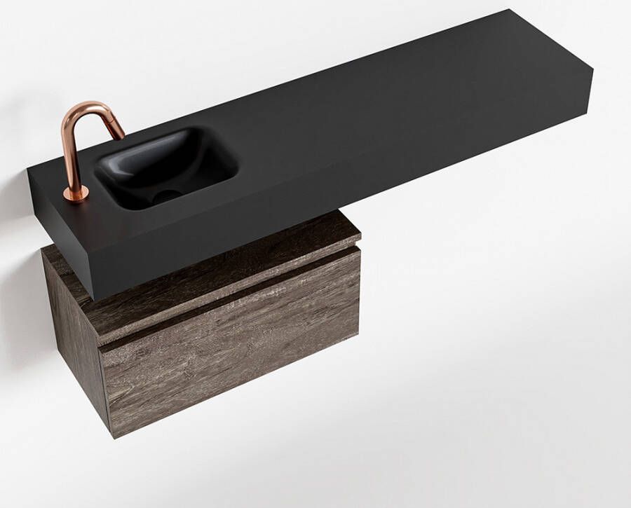 Mondiaz ANDOR Toiletmeubel 120x30x30cm met 1 kraangaten 1 lades dark brown mat Wastafel Lex links Solid Surface Zwart FK75344069