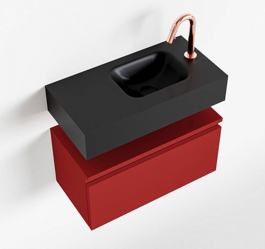 Mondiaz ANDOR Toiletmeubel 60x30x30cm met 1 kraangaten 1 lades fire mat Wastafel Lex rechts Solid Surface Zwart FK75343632