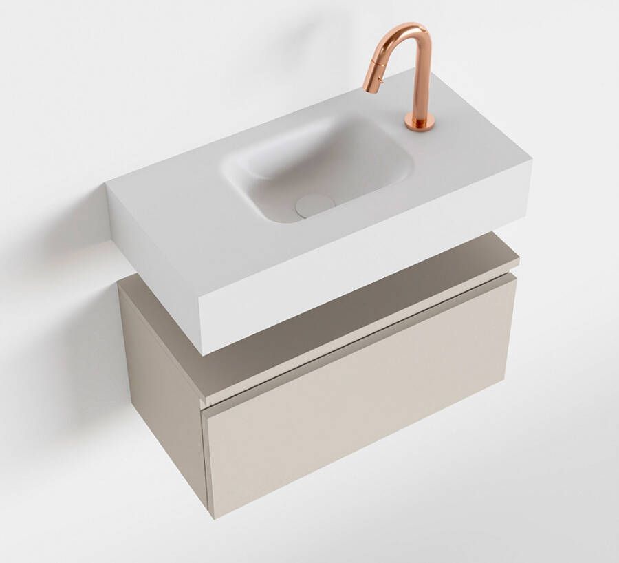 Mondiaz ANDOR Toiletmeubel 60x30x30cm met 1 kraangaten 1 lades linen mat Wastafel Lex midden Solid Surface Wit FK75343309