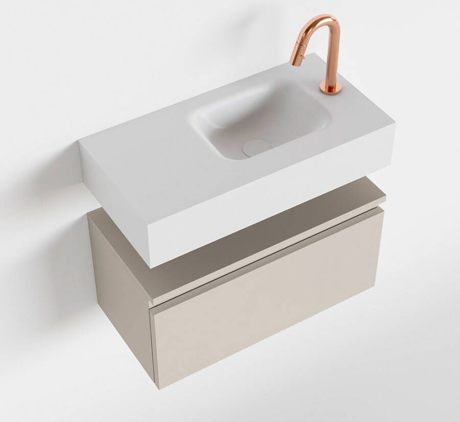 Mondiaz ANDOR Toiletmeubel 60x30x30cm met 1 kraangaten 1 lades linen mat Wastafel Lex rechts Solid Surface Wit FK75343313