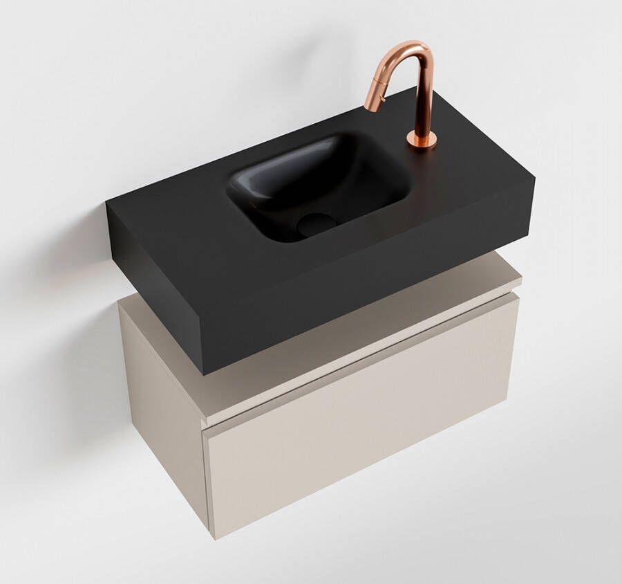 Mondiaz ANDOR Toiletmeubel 60x30x30cm met 1 kraangaten 1 lades linen mat Wastafel Lex midden Solid Surface Zwart FK75343657