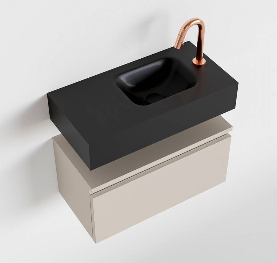 Mondiaz ANDOR Toiletmeubel 60x30x30cm met 1 kraangaten 1 lades linen mat Wastafel Lex rechts Solid Surface Zwart FK75343661