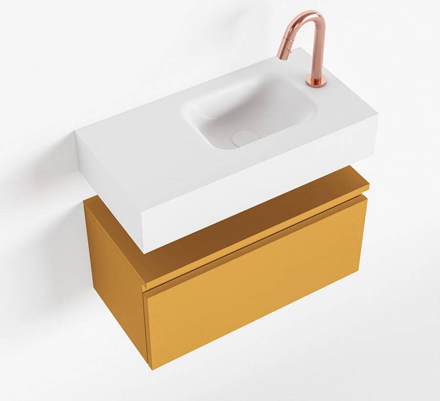 Mondiaz ANDOR Toiletmeubel 60x30x30cm met 1 kraangaten 1 lades ocher mat Wastafel Lex rechts Solid Surface Wit FK75343255