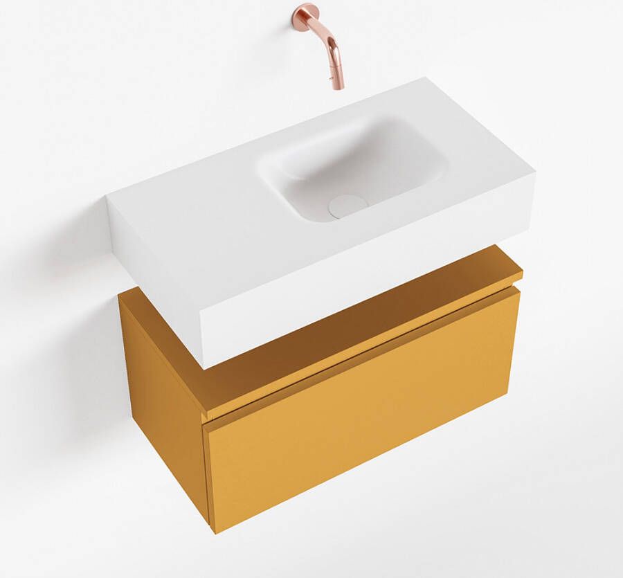 Mondiaz ANDOR Toiletmeubel 60x30x30cm met 0 kraangaten 1 lades ocher mat Wastafel Lex rechts Solid Surface Wit FK75343256