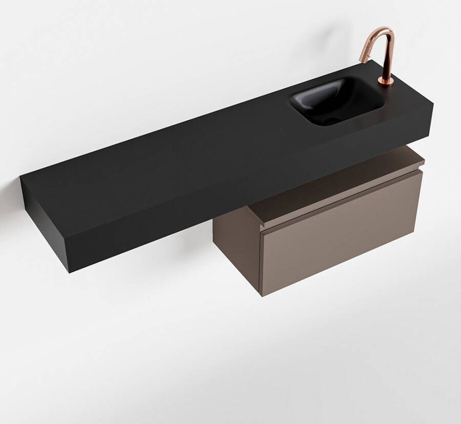 Mondiaz ANDOR Toiletmeubel 120x30x30cm met 1 kraangaten 1 lades smoke mat Wastafel Lex rechts Solid Surface Zwart FK75343987