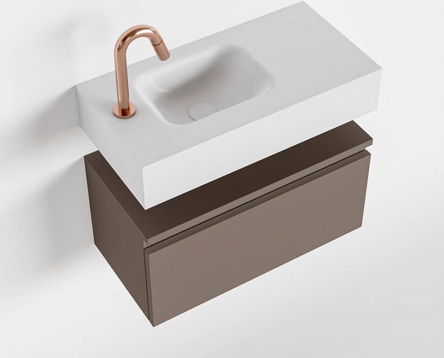 Mondiaz ANDOR Toiletmeubel 60x30x30cm met 1 kraangaten 1 lades smoke mat Wastafel Lex links Solid Surface Wit FK75343195