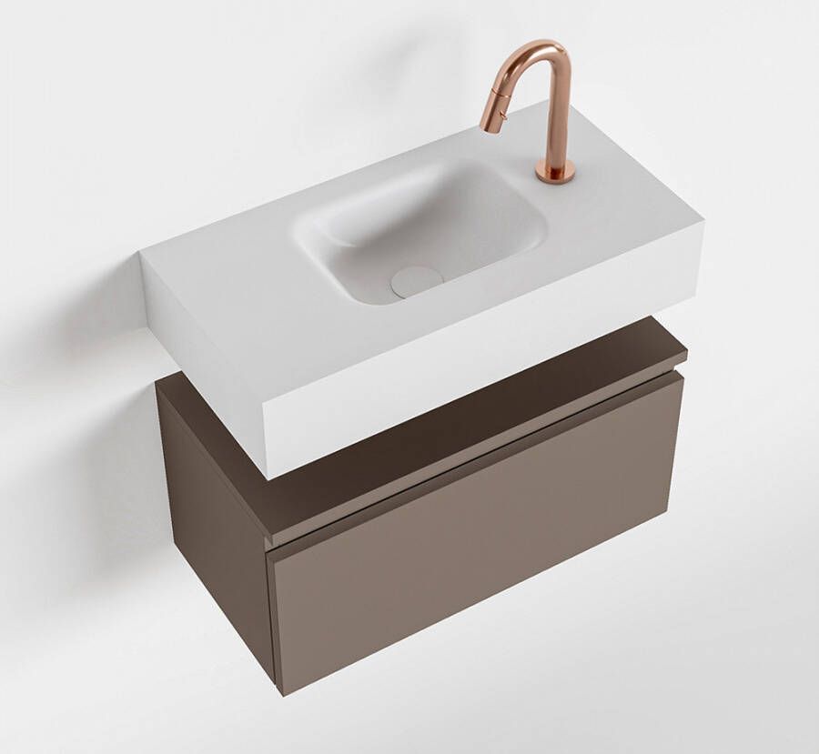 Mondiaz ANDOR Toiletmeubel 60x30x30cm met 1 kraangaten 1 lades smoke mat Wastafel Lex midden Solid Surface Wit FK75343193