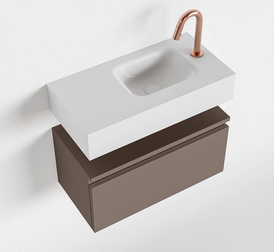 Mondiaz ANDOR Toiletmeubel 60x30x30cm met 1 kraangaten 1 lades smoke mat Wastafel Lex rechts Solid Surface Wit FK75343197