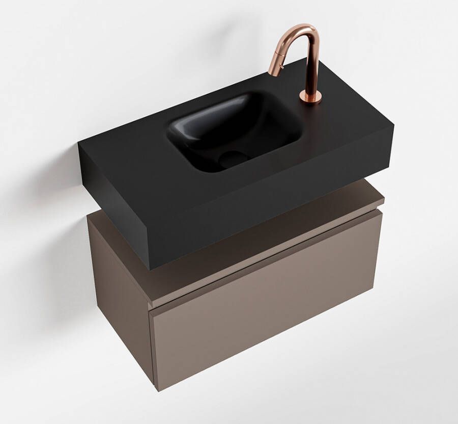 Mondiaz ANDOR Toiletmeubel 60x30x30cm met 1 kraangaten 1 lades smoke mat Wastafel Lex midden Solid Surface Zwart FK75343541