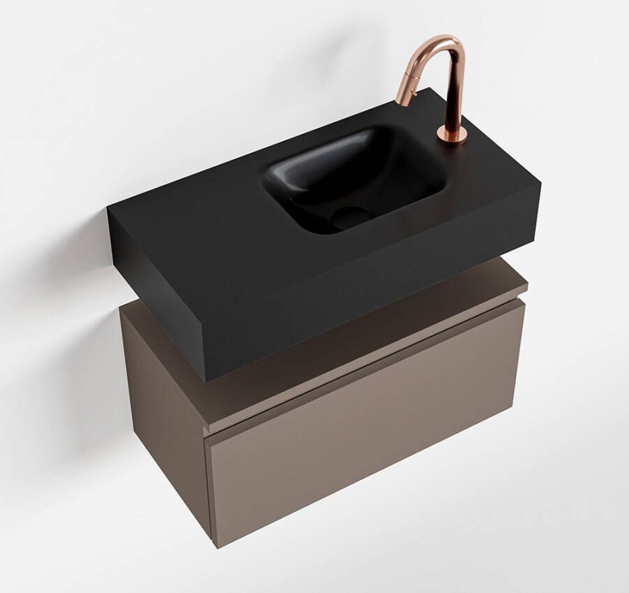 Mondiaz ANDOR Toiletmeubel 60x30x30cm met 1 kraangaten 1 lades smoke mat Wastafel Lex rechts Solid Surface Zwart FK75343545