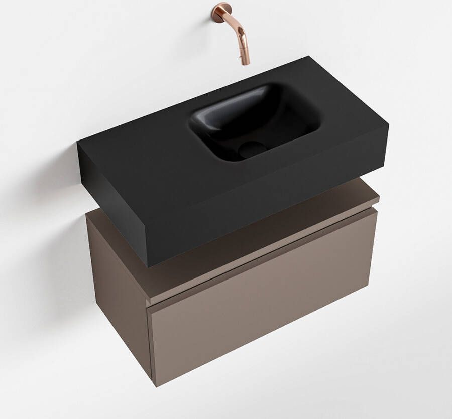 Mondiaz ANDOR Toiletmeubel 60x30x30cm met 0 kraangaten 1 lades smoke mat Wastafel Lex rechts Solid Surface Zwart FK75343546