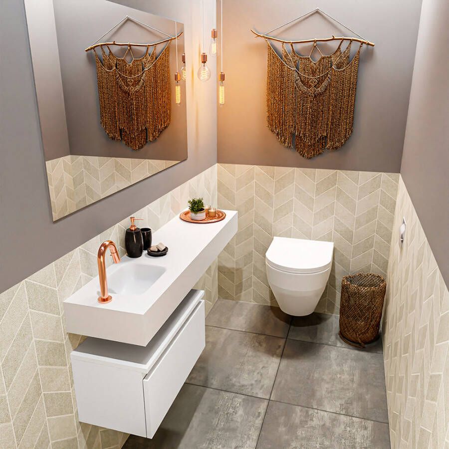 Mondiaz ANDOR Toiletmeubel 120x30x30cm met 1 kraangaten 1 lades talc mat Wastafel Lex links Solid Surface Wit FK75343805