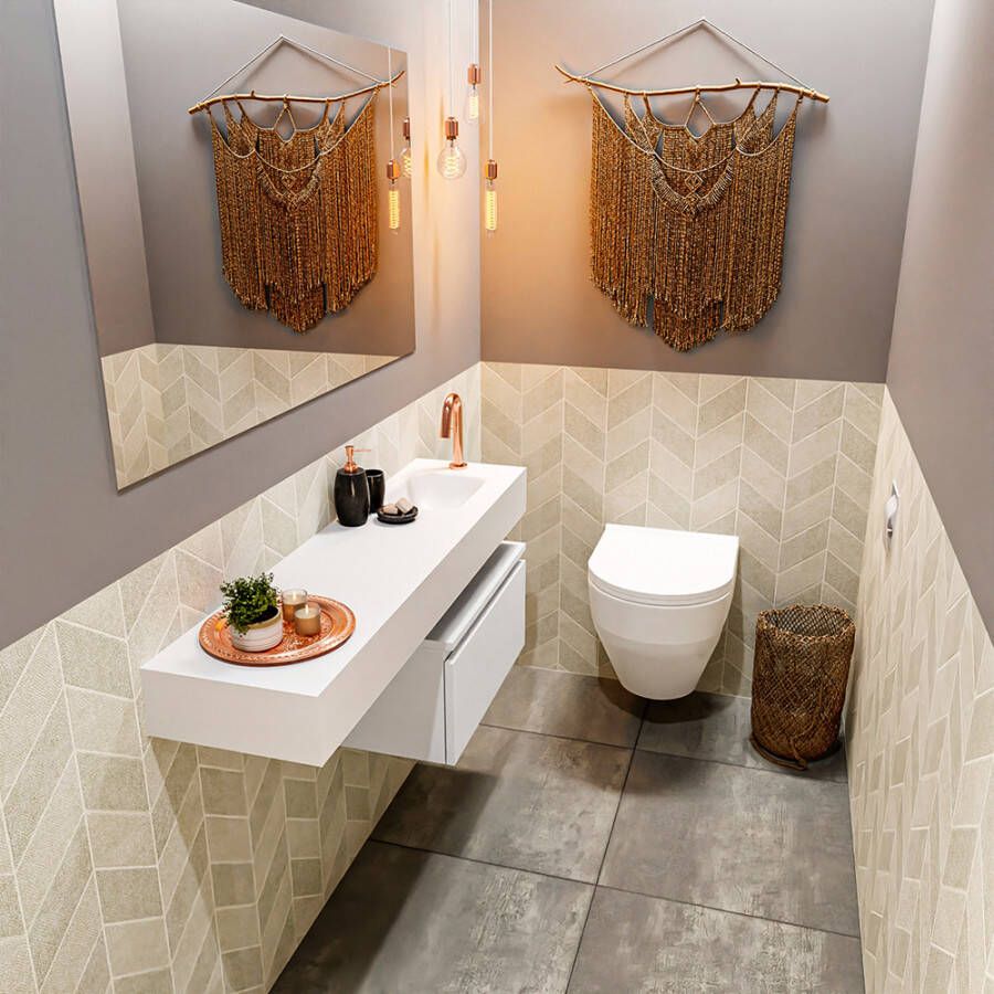 Mondiaz ANDOR Toiletmeubel 120x30x30cm met 1 kraangaten 1 lades talc mat Wastafel Lex rechts Solid Surface Wit FK75343807