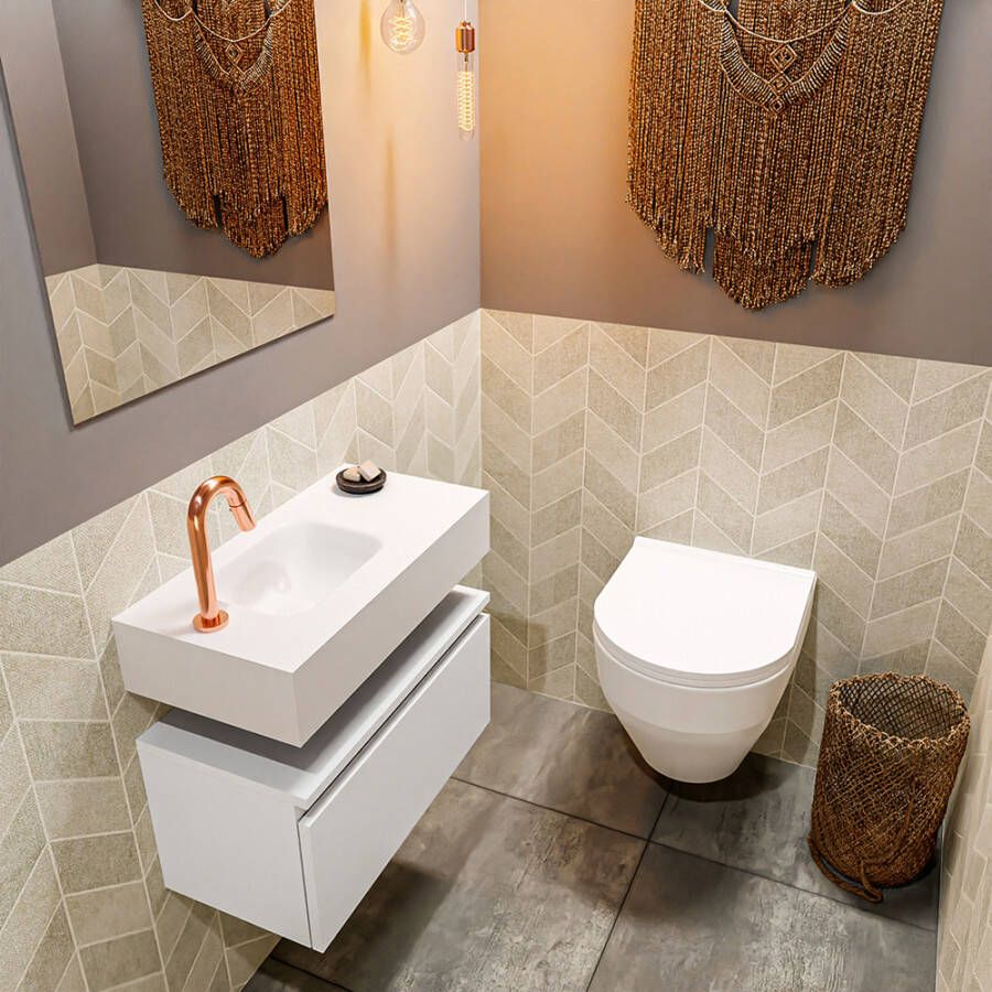 Mondiaz ANDOR Toiletmeubel 60x30x30cm met 1 kraangaten 1 lades talc mat Wastafel Lex links Solid Surface Wit FK75343108