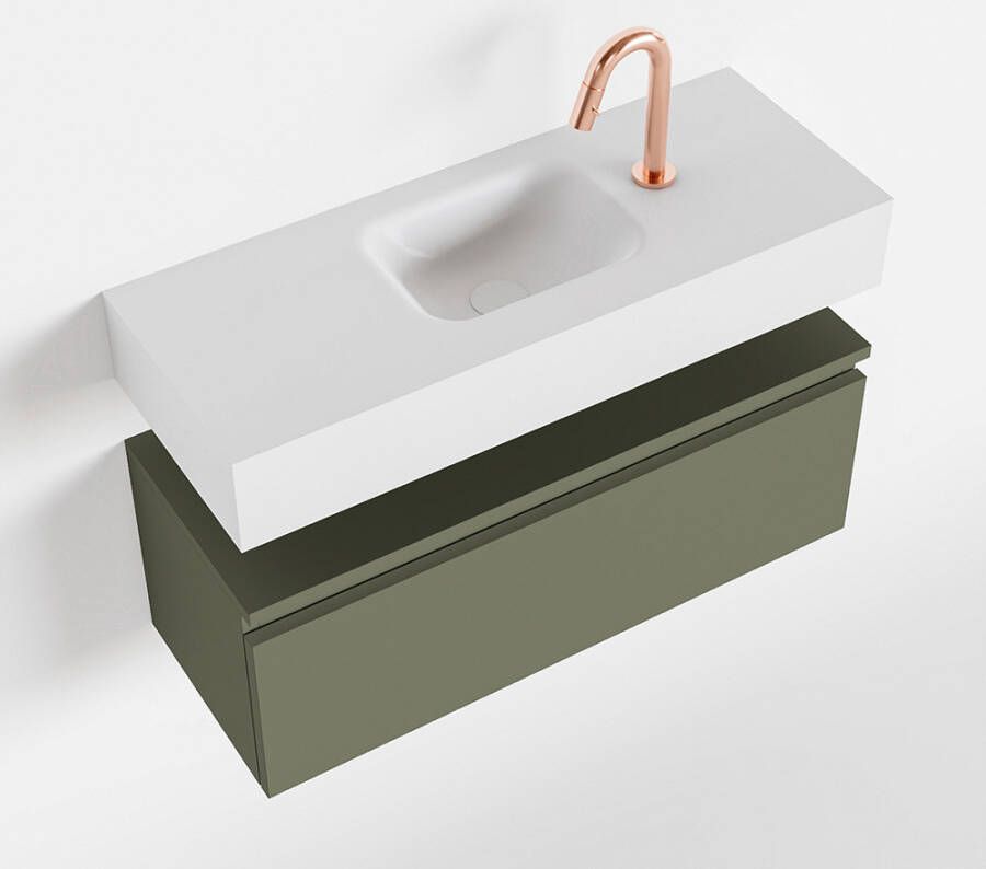 Mondiaz ANDOR Toiletmeubel 80x30x30cm met 1 kraangaten 1 lades army mat Wastafel Lex midden Solid Surface Wit FK75343228