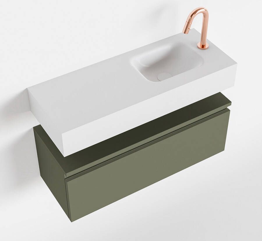 Mondiaz ANDOR Toiletmeubel 80x30x30cm met 1 kraangaten 1 lades army mat Wastafel Lex rechts Solid Surface Wit FK75343232