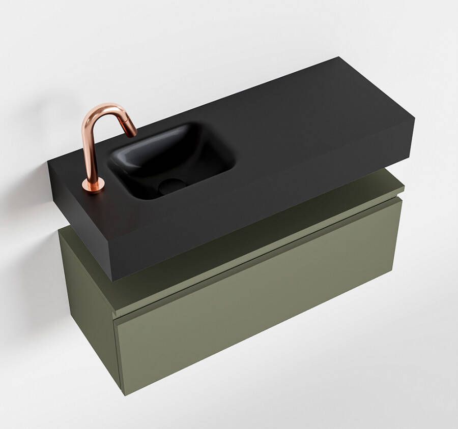 Mondiaz ANDOR Toiletmeubel 80x30x30cm met 1 kraangaten 1 lades army mat Wastafel Lex links Solid Surface Zwart FK75343578